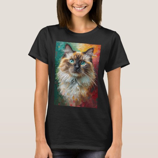Artistic Ragdoll Cat Portrait Vibrant Oil Painting Tシャツ (正面)