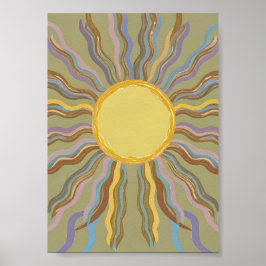 Artistic Retro Sunburst Minimalist Wavy Ray Poster ポスター