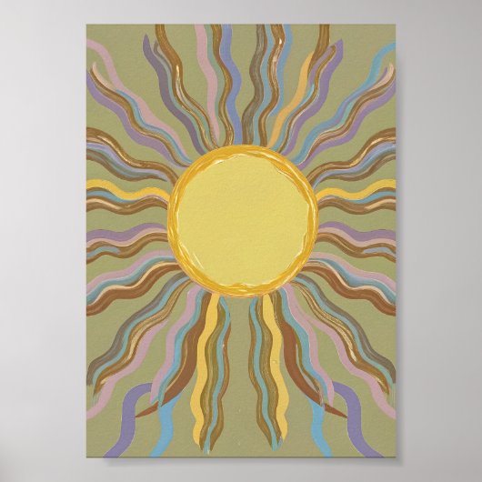 Artistic Retro Sunburst Minimalist Wavy Ray Poster ポスター (正面)