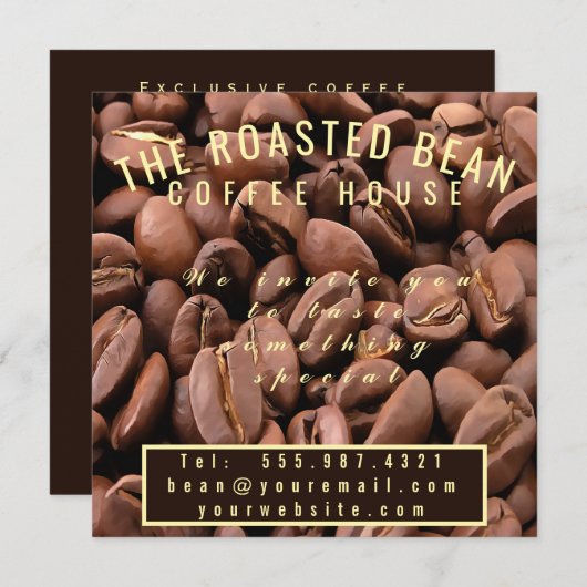 Artistic Roasted Coffee Beans Business Card 招待状 (正面/裏面)