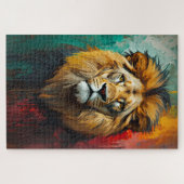 Artistic Royal Lion Portrait Vibrant Oil Painting ジグソーパズル (横)