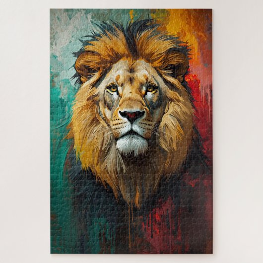 Artistic Royal Lion Portrait Vibrant Oil Painting ジグソーパズル (縦)