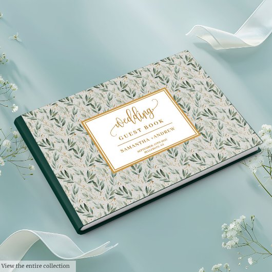 Artistic Sage Green And Gold Wedding Guest Book ゲストブック