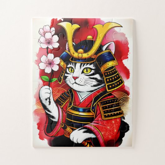 Artistic Samurai Cat Cherry For Adults & Family ジグソーパズル (縦)