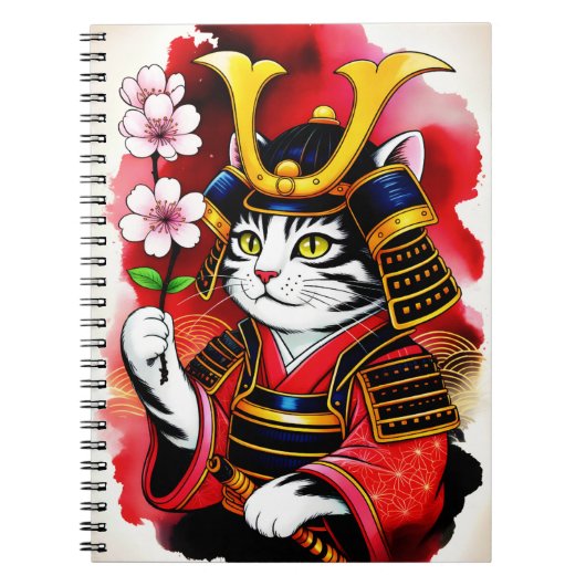 Artistic Samurai Cat Cherry For Journaling & Write ノートブック (正面)
