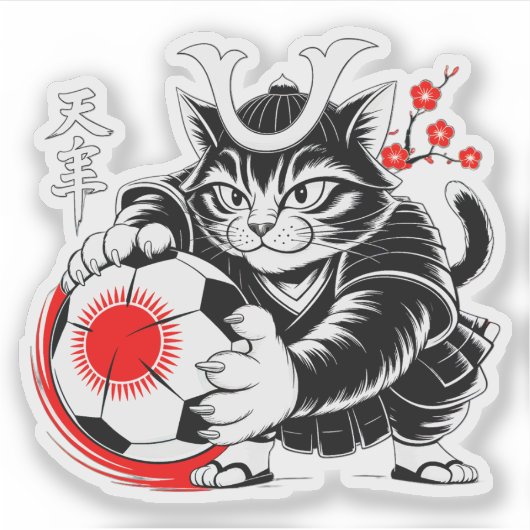 Artistic Samurai Cat Soccer For Laptops & Cars シール (正面)