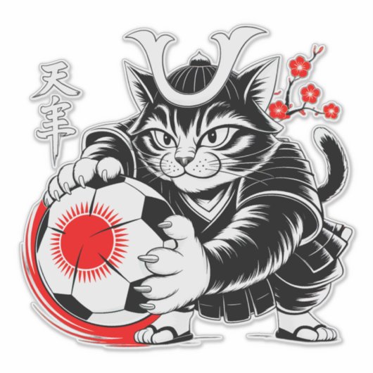Artistic Samurai Cat Soccer For Laptops & Cars シール (正面)