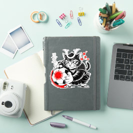 Artistic Samurai Cat Soccer For Laptops & Cars シール