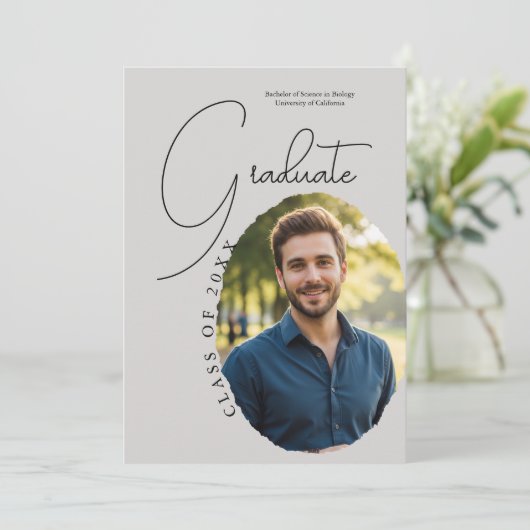 Artistic Script Photo Modern Minimalist Graduation 招待状 (スタンド正面)