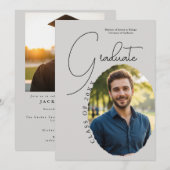 Artistic Script Photo Modern Minimalist Graduation 招待状 (正面/裏面)