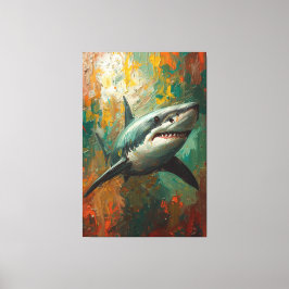 Artistic Shark Portrait Vibrant Oil Painting キャンバスプリント