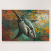 Artistic Shark Portrait Vibrant Oil Painting ジグソーパズル (横)