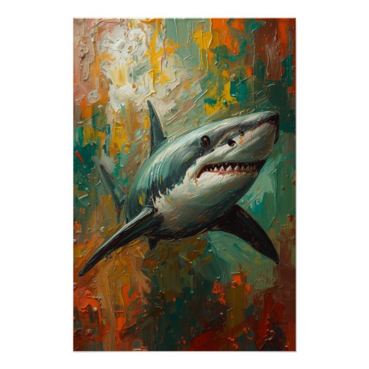 Artistic Shark Portrait Vibrant Oil Painting ポスター (正面)