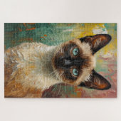 Artistic Siamese Cat Portrait Vibrant Oil Painting ジグソーパズル (横)