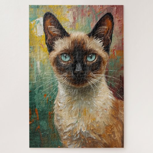 Artistic Siamese Cat Portrait Vibrant Oil Painting ジグソーパズル (縦)