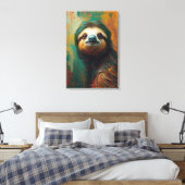 Artistic Sloth Portrait Vibrant Oil Painting キャンバスプリント (インサイチュ (寝室))