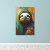 Artistic Sloth Portrait Vibrant Oil Painting キャンバスプリント (インサイチュ (ウッドフロア))