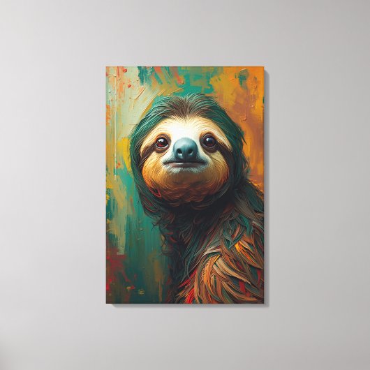 Artistic Sloth Portrait Vibrant Oil Painting キャンバスプリント (正面)