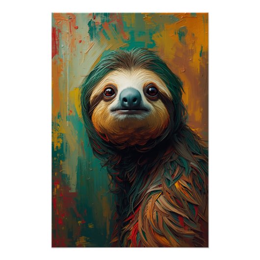 Artistic Sloth Portrait Vibrant Oil Painting ポスター (正面)