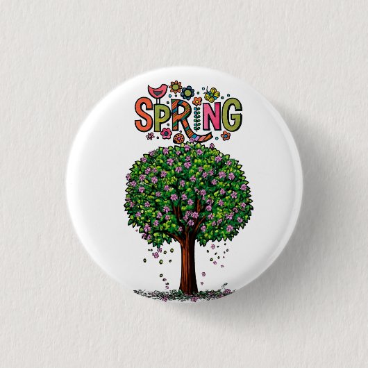 Artistic Spring Blossom Tree Graphic  缶バッジ (正面)