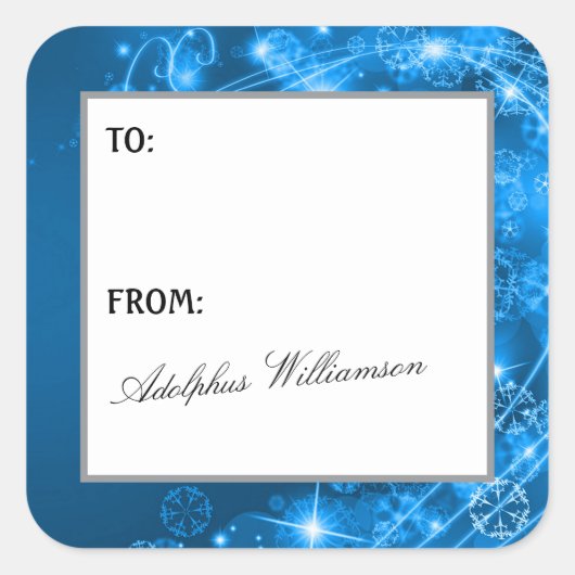 Artistic Swirling Snowflakes Christmas Gift Label スクエアシール (正面)