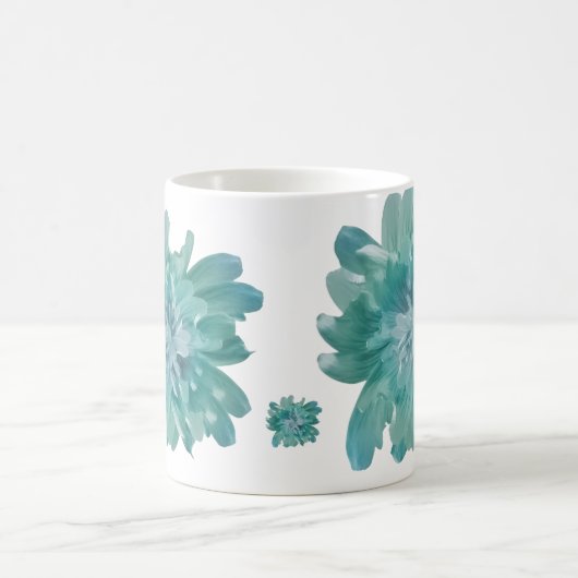Artistic Teal Blossom High-Definition Floral Ceram コーヒーマグカップ (中央)