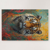 Artistic Tiger Portrait Vibrant Oil Painting ジグソーパズル (横)