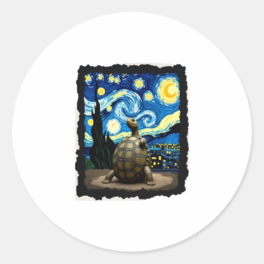 Artistic Turtle Shirt Starry Night Turtle (2) ラウンドシール (正面)