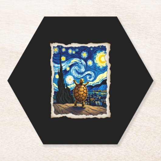 Artistic Turtle Shirt  Starry Night Turtle (3) ペーパーコースター (正面)