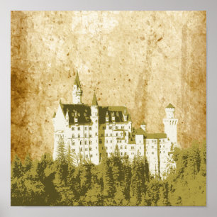 Artistic Vintage White Fantasy Castle Poster ポスター