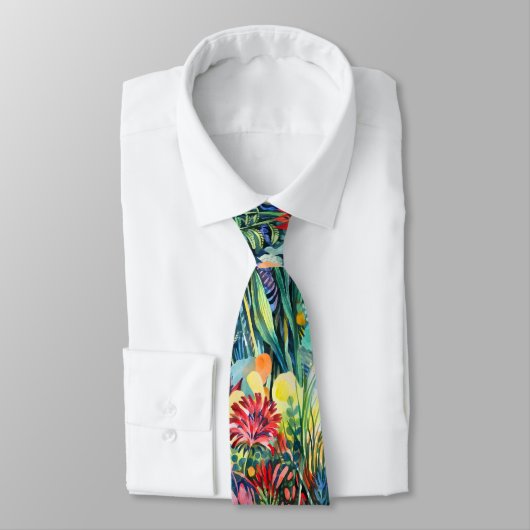 Artistic Watercolor Flower Garden Tie ネクタイ (タイ)