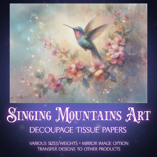 Artistic Watercolor Hummingbird Flowers Decoupage 薄葉紙