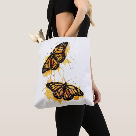 Artistic Watercolor Monarch Butterfly Nature Art トートバッグ (クローズアップ)