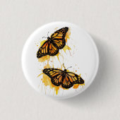 Artistic Watercolor Monarch Butterfly Nature Art 缶バッジ (正面)
