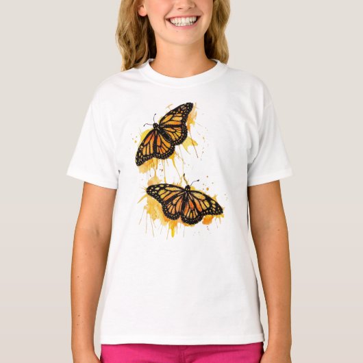 Artistic Watercolor Monarch Butterfly Nature Art Tシャツ (正面)