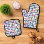 Artistic Watercolor Oven Mitt – Bold Abstract 鍋つかみ&鍋敷きセット (トップダウン)