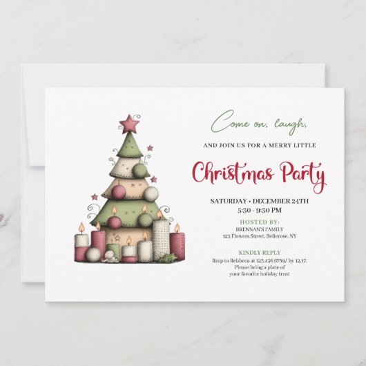 Artistic whimsical Christmas tree party invitation 招待状 (正面)