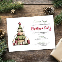 Artistic whimsical Christmas tree party invitation