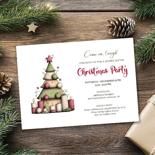 Artistic whimsical Christmas tree party invitation 招待状