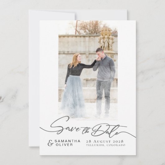 Artistic White Boho Minimal Save the Date Card 招待状 (正面)