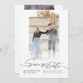 Artistic White Boho Minimal Save the Date Card 招待状 (正面/裏面)