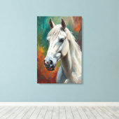 Artistic White Horse Portrait Vibrant Oil Painting キャンバスプリント (インサイチュ (ウッドフロア))