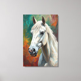 Artistic White Horse Portrait Vibrant Oil Painting キャンバスプリント