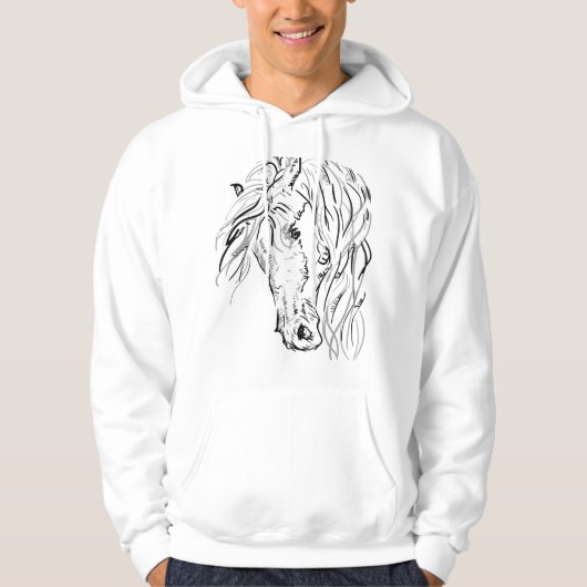Artistic Wild Horse Men's Hoodie - Minimalist Stal パーカ (正面)