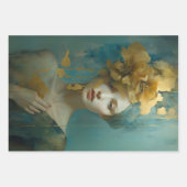 Artistic women's portraits, gold accents, flowers ラッピングペーパーシート (正面3)