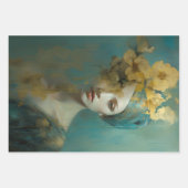 Artistic women's portraits, gold accents, flowers ラッピングペーパーシート (正面)