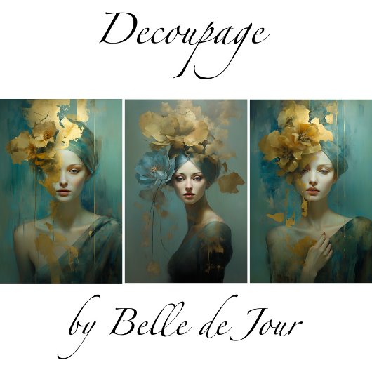 Artistic women's portraits, gold accents, flowers ラッピングペーパーシート