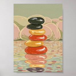 Artistic Zen Stone Stack Polished Pebbles  ポスター