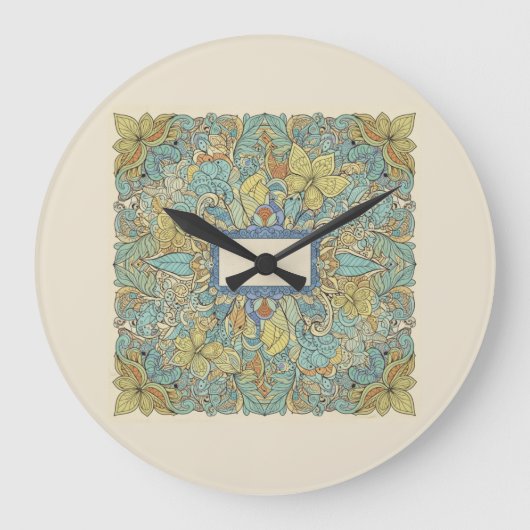 Artistic Zentangle Mandala Wall Clock ラージ壁時計 (正面)