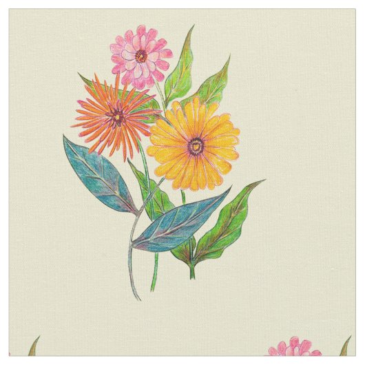 Artistic Zinnia Wildflower Flower ファブリック (クローズアップ)